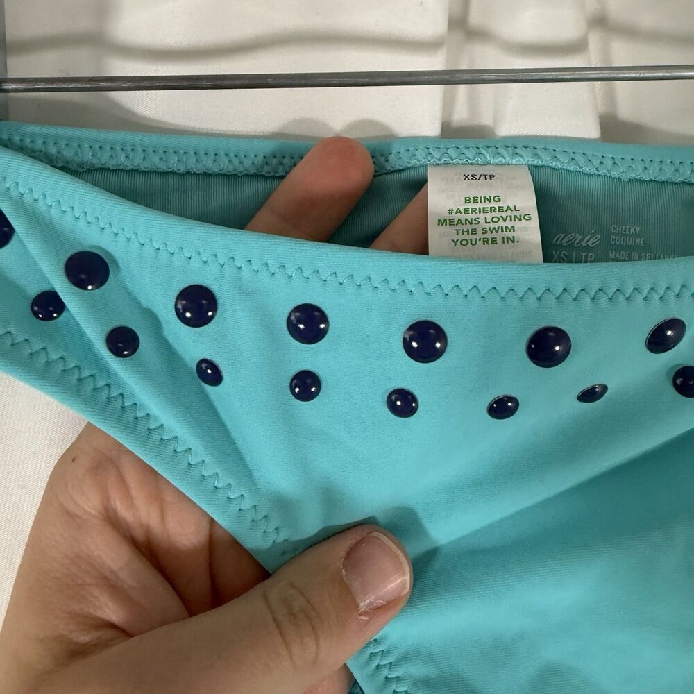 New Aerie Swim Bottom Women's XS Solid Blue Pull On Cheeky Stretchy - Picture 2 of 7